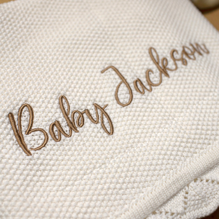 Mabel & Fox - Personalised Knitted Baby Blanket - Cloud White - Mabel & Fox