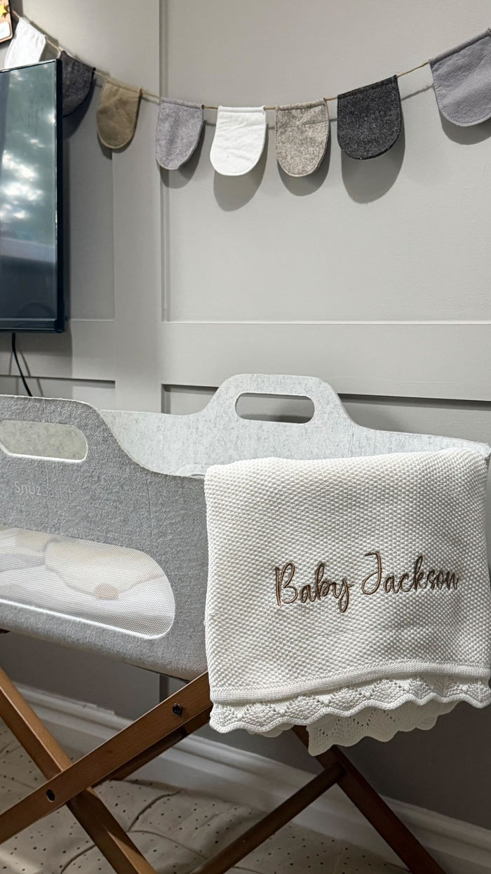 Mabel & Fox - Personalised Knitted Baby Blanket - Cloud White - Mabel & Fox