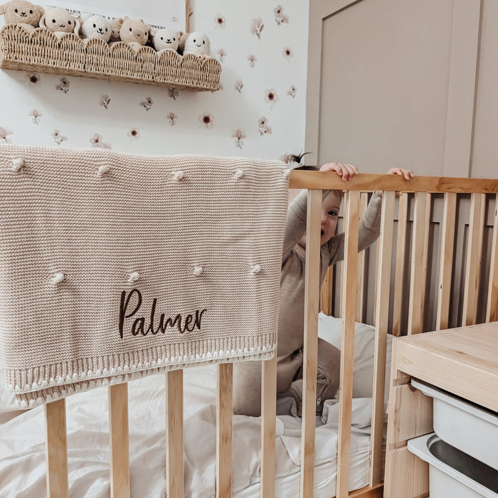 Mabel & Fox - Personalised Knitted Baby Blanket - Natural Bobble - Mabel & Fox