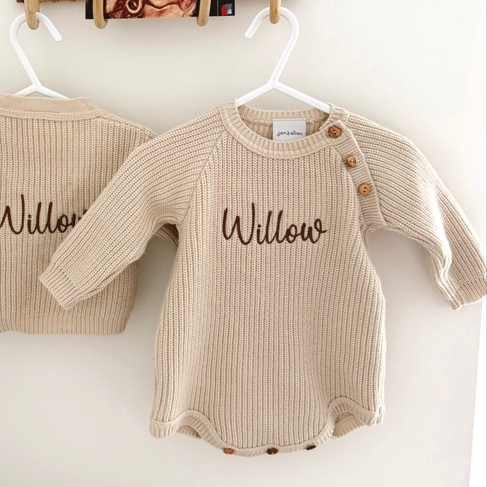 Mabel & Fox - Personalised Knitted Romper - Taupe - Mabel & Fox
