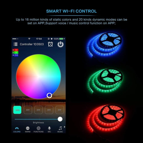 Marvelights LED Strip Lights WiFi Wireless Smart Phone APP Controlled RGB Light Strips Kit