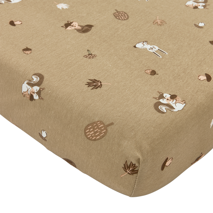 Meyco - Fitted Jersey Sheet - Forest Animals Sand - Mabel & Fox
