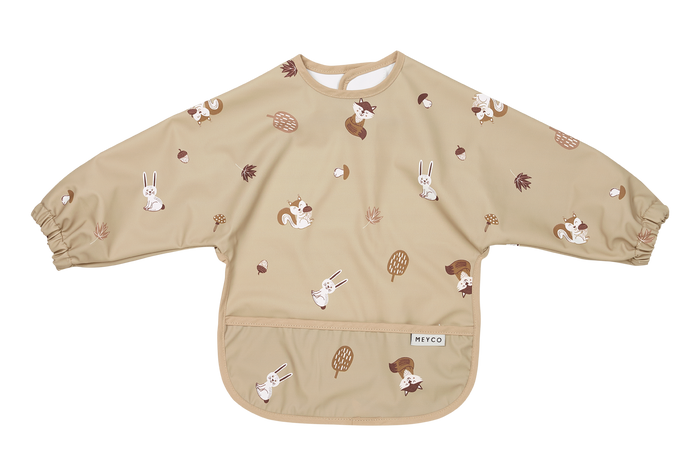 Meyco - Long Sleeved Bib - Forest Animals Sand - Mabel & Fox