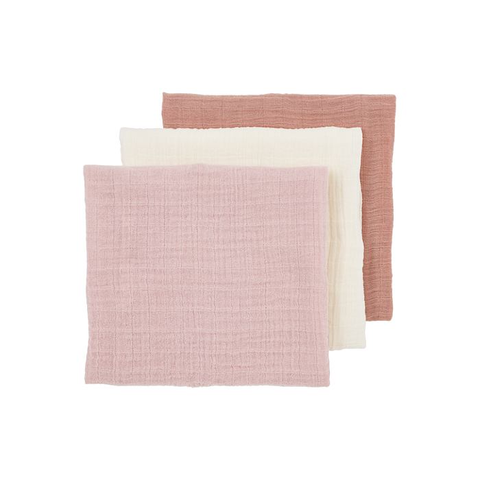 Meyco - Muslin Cloths - Soft  Rose/Rose/Natural (3 Pack) - Mabel & Fox