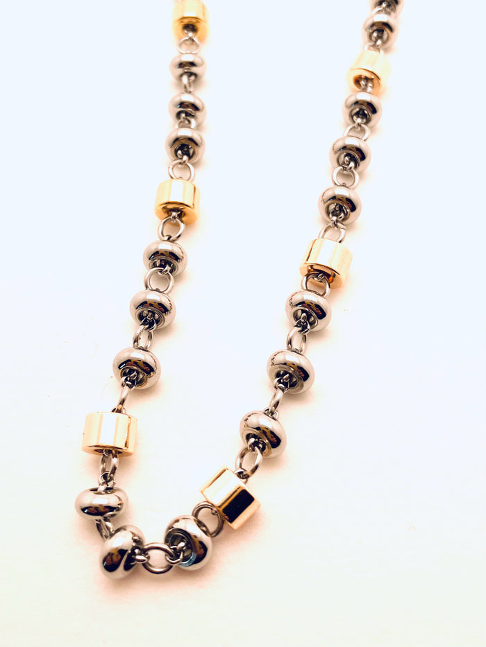 Mixed Gold and Silver Stainless Steel Bead Necklace