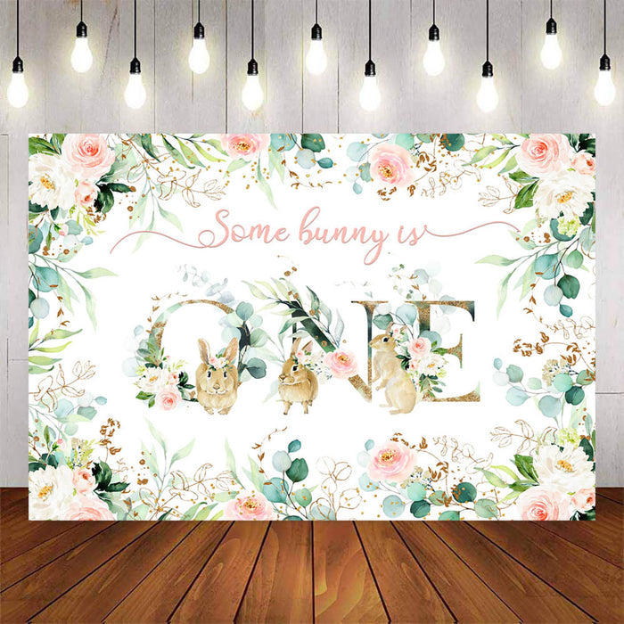 Mocsicka Little Bunny and Flowers Happy 1st Birthday Backdrop-Mocsicka Party