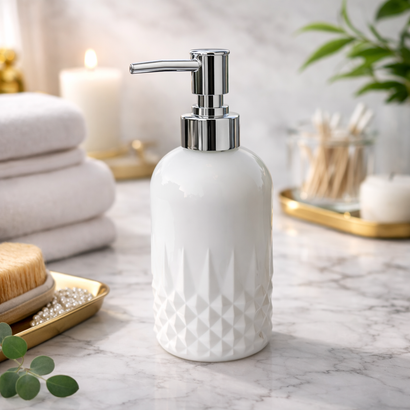 Modern Geometric Diamond-Base Glass Soap Dispenser (W)