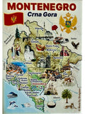 Montenegro Graphic Map and Attractions Souvenir Fridge Magnet 2.5" X 3.5"