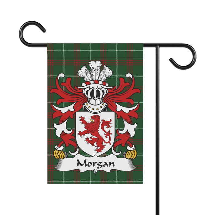 Morgan Welsh surname tartan garden flag with crest-style emblem