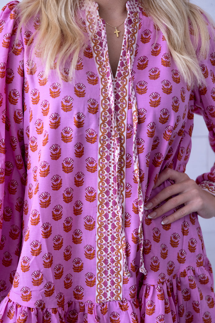 Natasha Dress Floral Foulard Pink