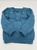 Owl pullover sweater Dresden blue size 1-2 years