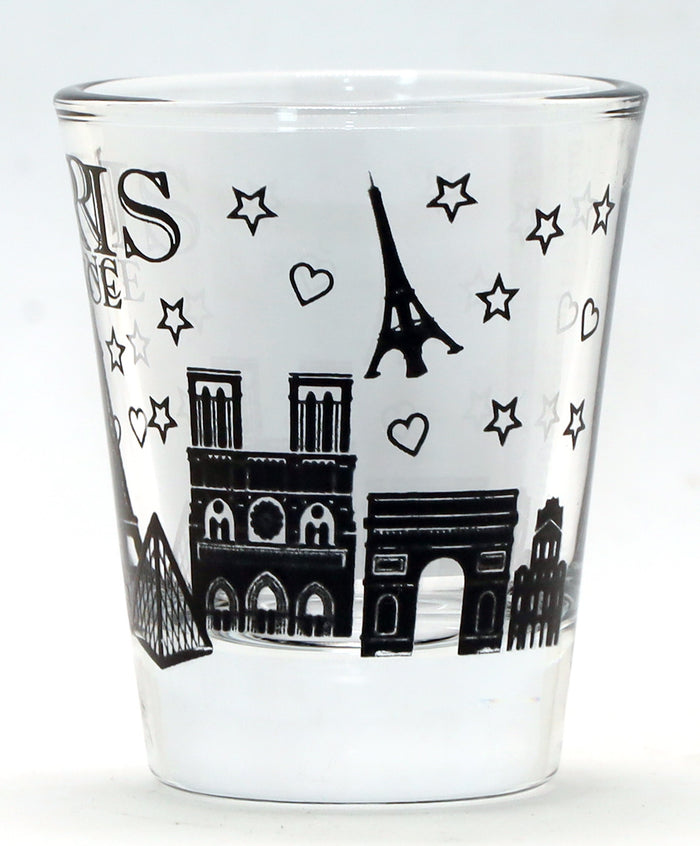 Paris France Black Landmarks Collage Shot Glass