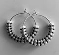 Pearl and Black Woven Beaded Hoops