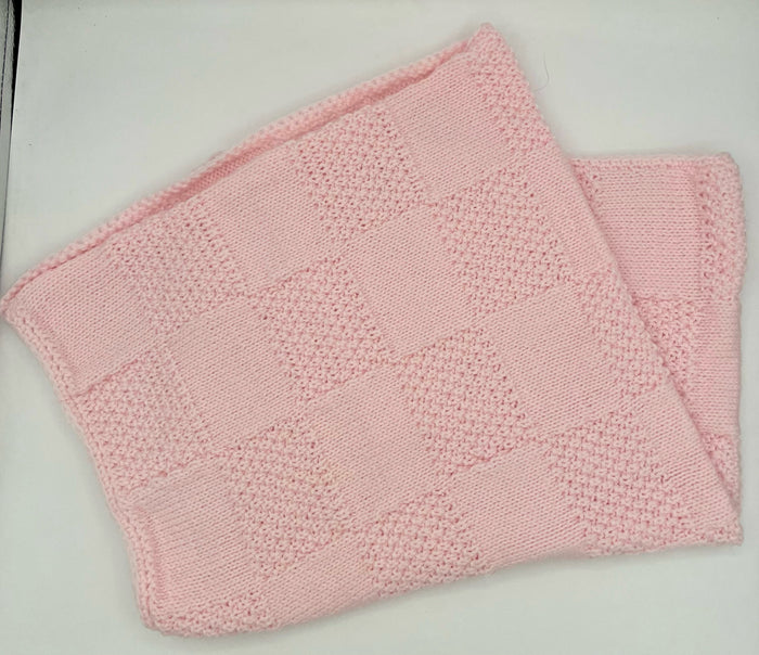 Pink Checkerboard Acrylic Knit Blanket