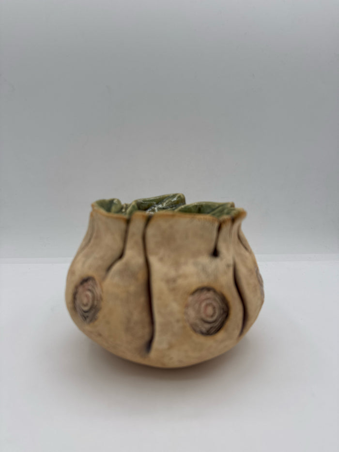 Pleated Pinch Pot with Moss Green Interior