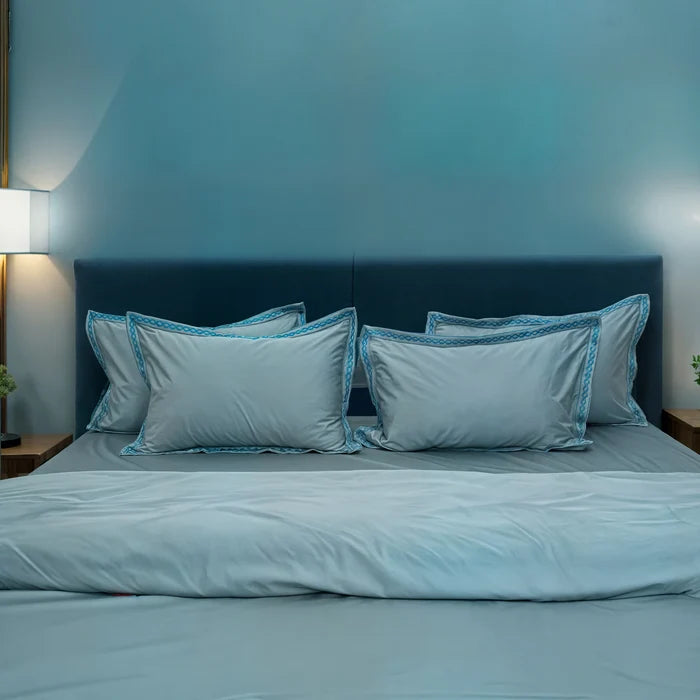 Pristine Blue Titan (300 TC) - 100% Cotton King-Size Bedsheet + 2 Pillow Covers