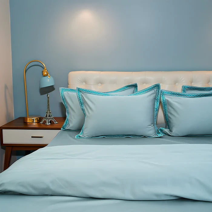 Pristine Blue Titan (300 TC) - 100% Cotton King-Size Bedsheet + 2 Pillow Covers