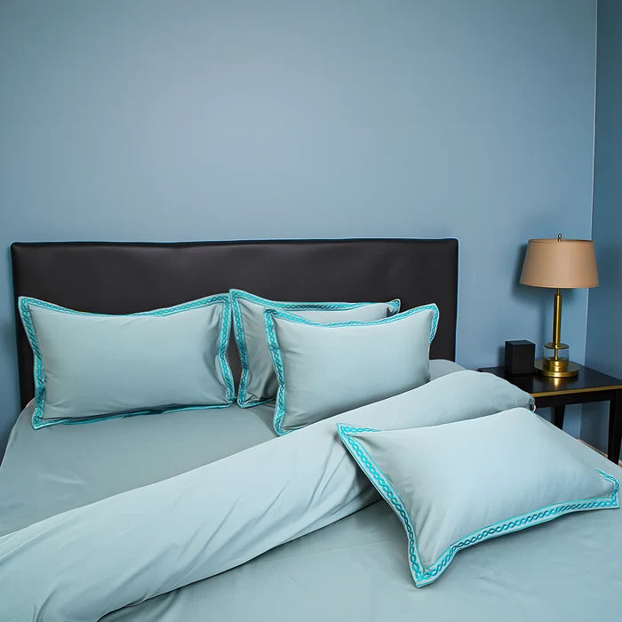 Pristine Blue Titan (300 TC) - 100% Cotton King-Size Bedsheet + 2 Pillow Covers