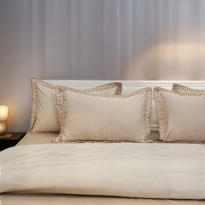 Pristine Cream Tumble (300 TC) - 100% Cotton King-Size Bedsheet + 2 Pillow Covers