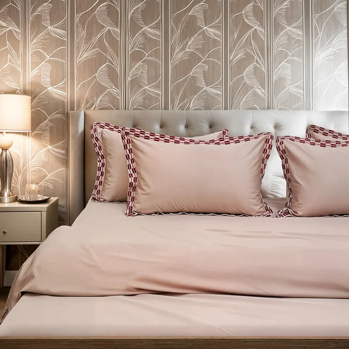 Pristine Peach Touch (300 TC) - 100% Cotton King-Size Bedsheet + 2 Pillow Covers