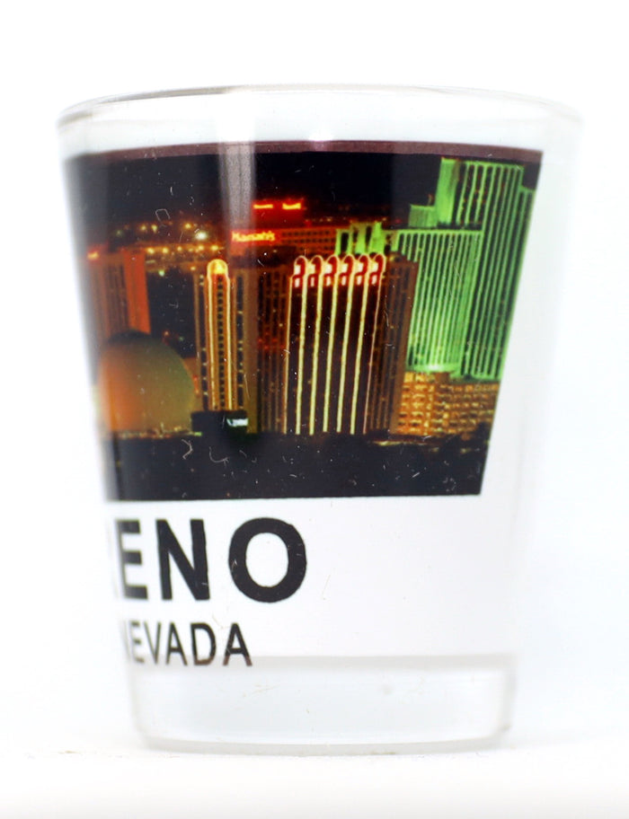 Reno Nevada Night City Skyline Color Photo Shot Glass