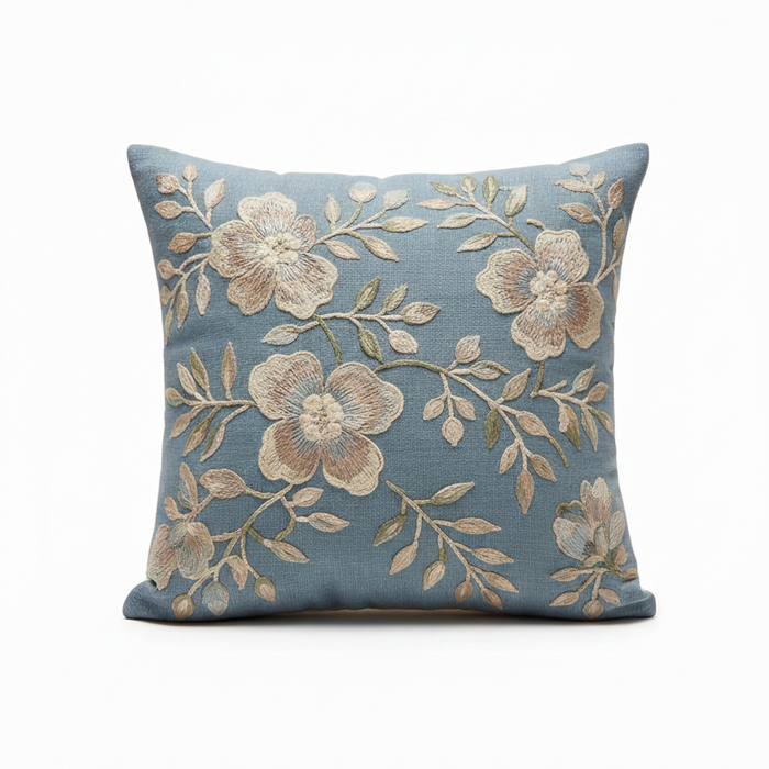 Sage Floral Embroidered Cushion Cover 40*40cms - (TFB)