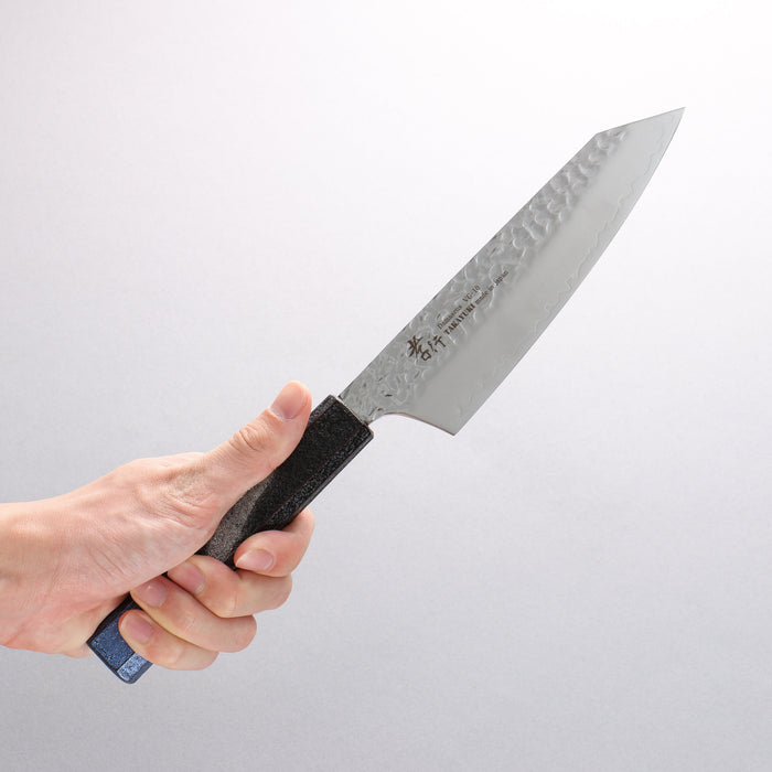 Sakai Takayuki Rinnou VG10 33 Layer Damascus Kengata Santoku160mm Blue Lacquered Handle - Seisuke Knife