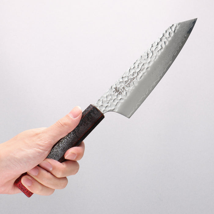 Sakai Takayuki Rinnou VG10 33 Layer Damascus Kengata Santoku160mm Red Lacquered Handle - Seisuke Knife