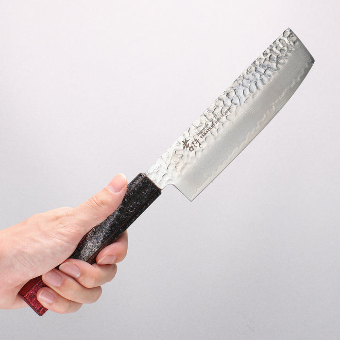 Sakai Takayuki Rinnou VG10 33 Layer Damascus Nakiri160mm Red Lacquered Handle - Seisuke Knife