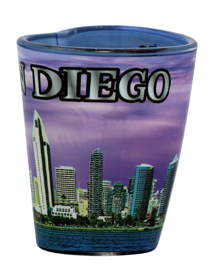 San Diego California Purple Skyline Heart Shaped Shot Glass