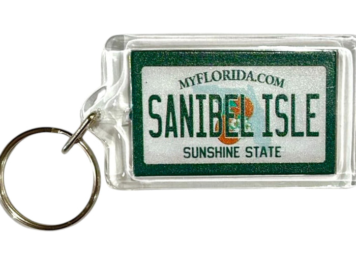 Sanibel Isle Florida License Plate Acrylic Rectangular Souvenir Keychain 2.5" X 1.5"