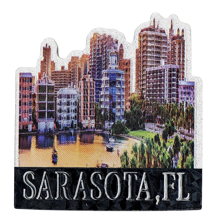 Sarasota Florida City Skyline Foil Magnet 3.125" x 3.0" x 0.125"