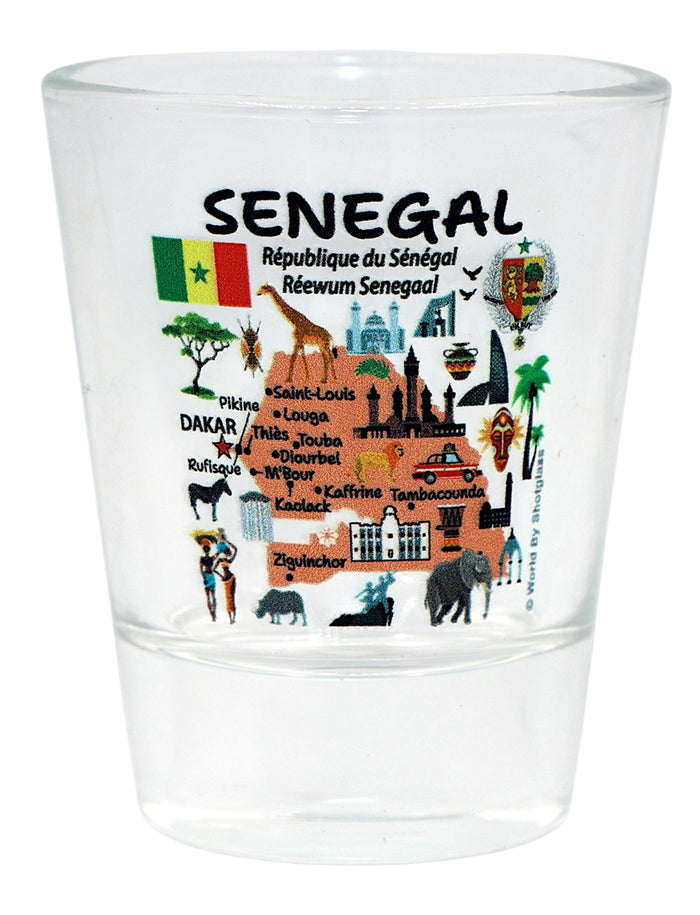 Senegal Map and Attractions Collage Shot Glass