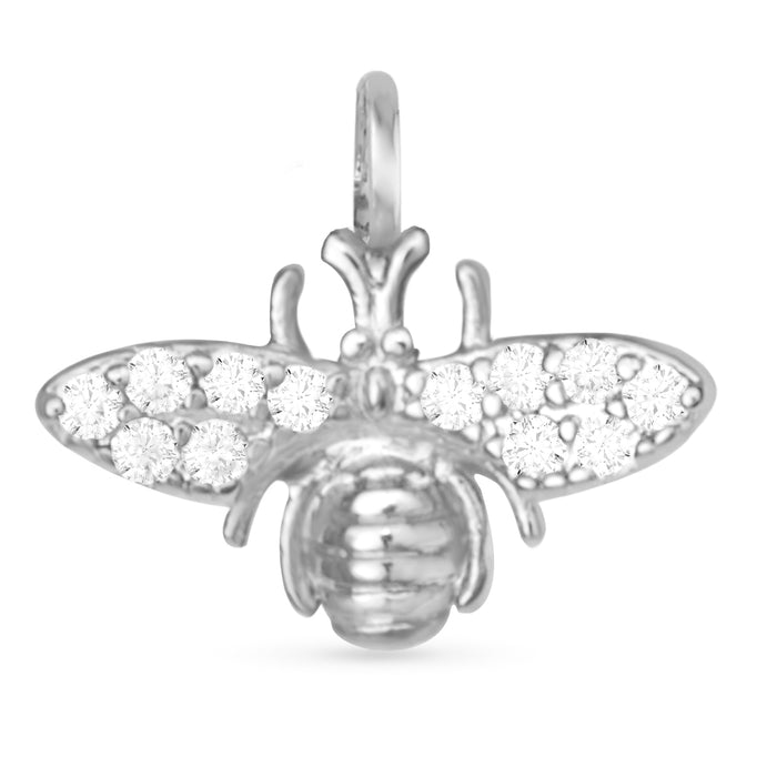 Sterling silver dipped bee charm with cubic zirconia accents for Add-A-Charm necklaces and bracelets