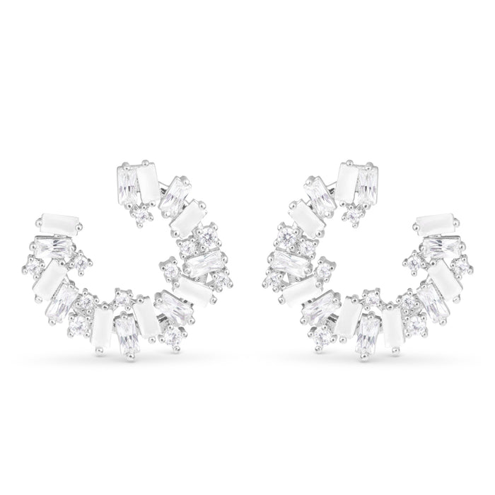 silver open circle earrings with mixed cubic zirconia stones