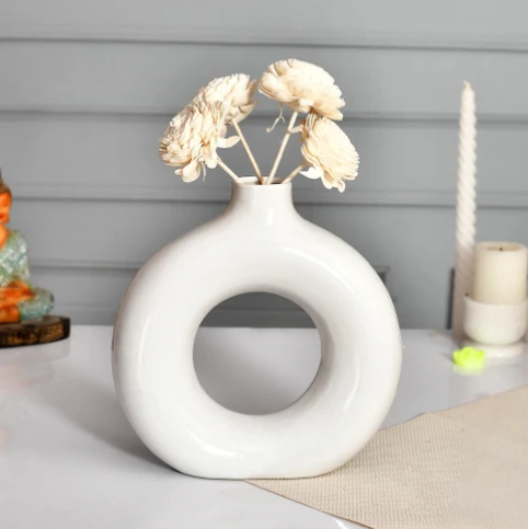 Sleek Ceramic Donut Glossy Vase - 8 Inch (MVS)