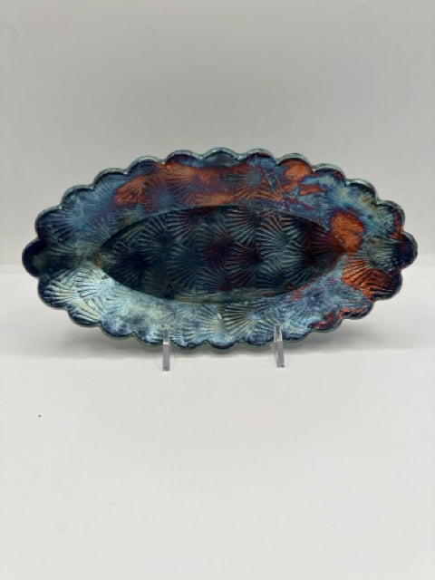 Small Raku Scalloped Edge Oval Dish
