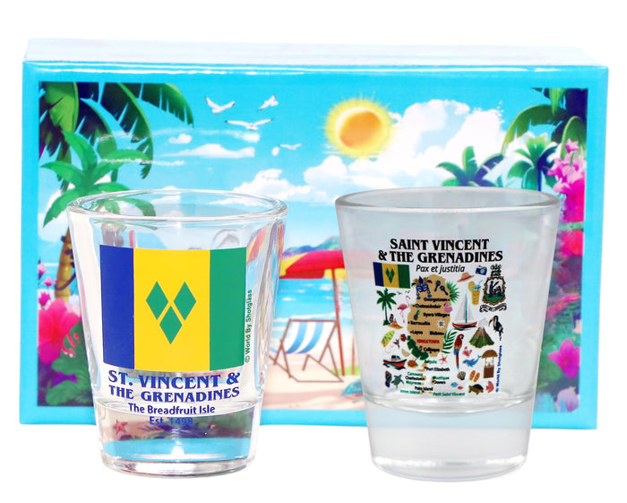 St. Vincent & The Grenadines Caribbean Boxed Shot Glass Set (Set of 2)