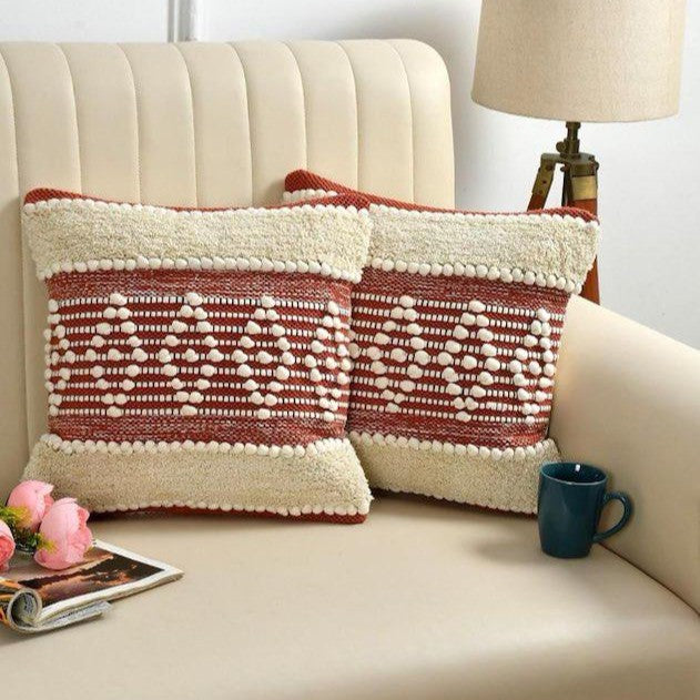 Terracotta Diamond Hand-Tufted Cushion Covers - 16*16 inches Set of 2 (TFB)