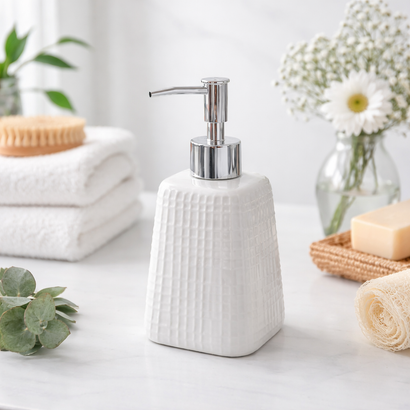 The Crosshatch Tapered Ceramic Soap Dispenser (W)