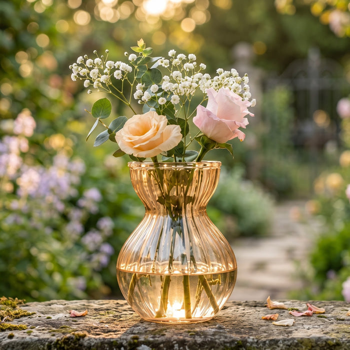 The Eclipse Ribbed Hourglass Glass Vase (W)