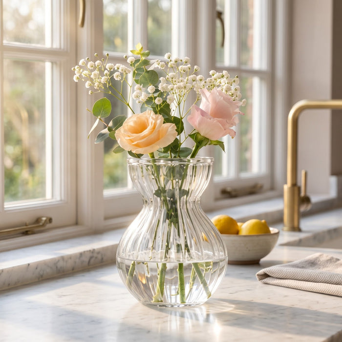 The Eclipse Ribbed Hourglass Glass Vase (W)