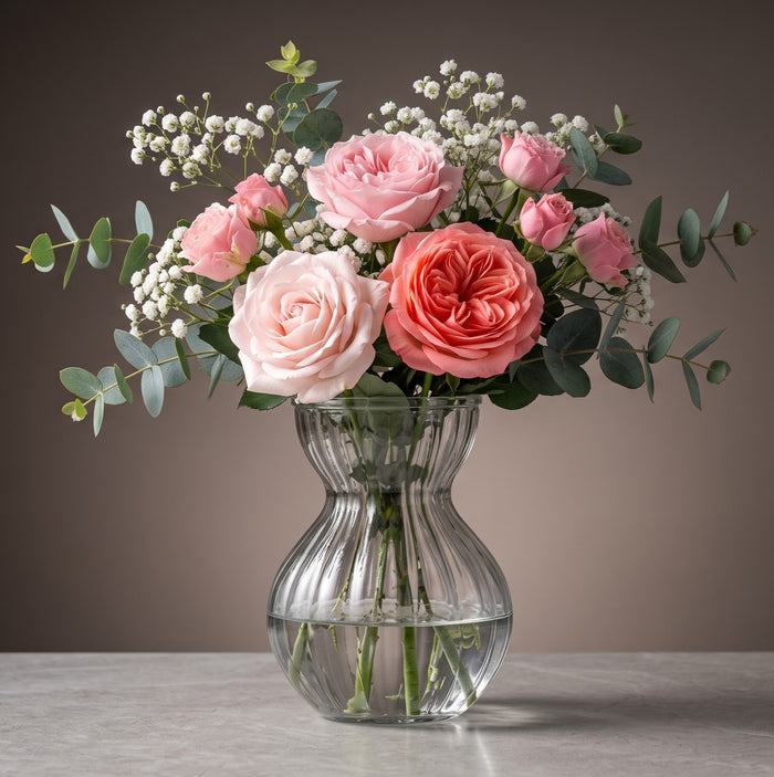 The Eclipse Ribbed Hourglass Glass Vase (W)