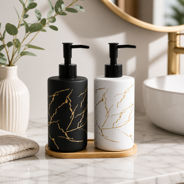 The Imperial Gold-Veined Marble Soap Dispenser Set (W)