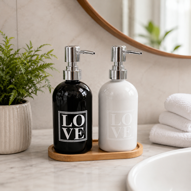 The Modern Romance "LOVE" Glass Soap Dispenser Set (W)