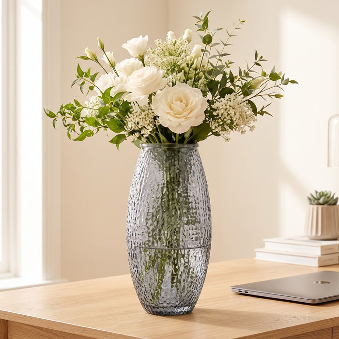 The Prism Bark Textured Smoke Glass Oval Vase (W)