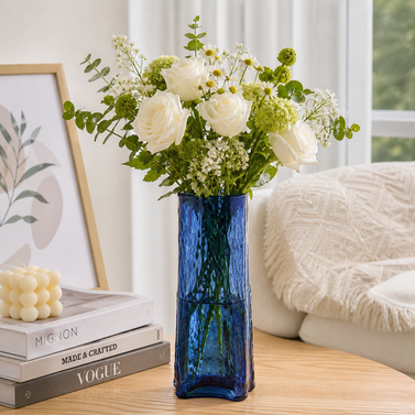 The Sapphire Ripple Column Glass Vase (W)