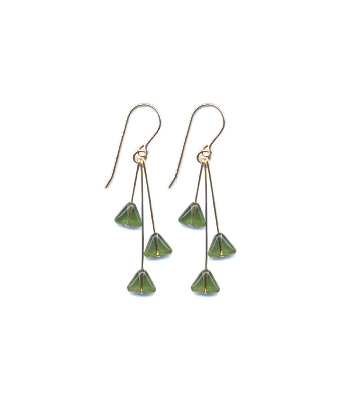 Translucent Green Triangle Cluster Earrings