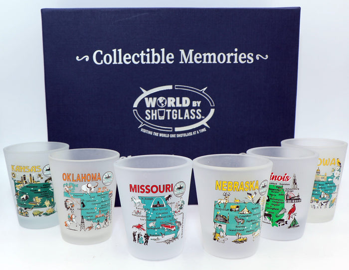 United States USA Midwestern Great Plains States Souvenir Boxed Shot Glass Set (Set of 6)