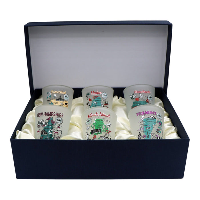 United States USA New England States Souvenir Boxed Shot Glass Set (Set of 6)